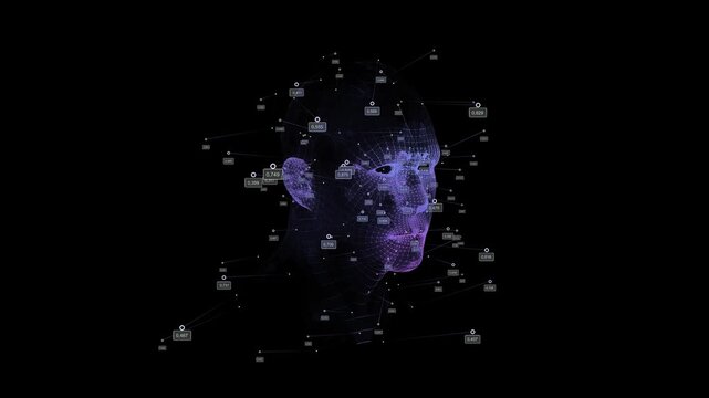 3D render man heads analysis data. Concept for biometric, clinical and identification scan. Futuristic technology visualization.. Authentication technology.