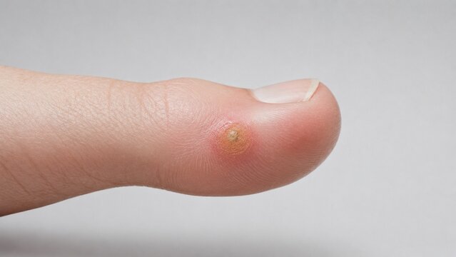Macro Shot of a Common Wart (Verruca Vulgaris) on a Human Thumb, Detailed Skin Texture for Medical Diagnosis