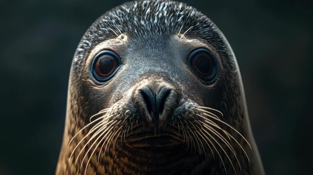 Close-up Portrait of a Seal's Face with Whiskers