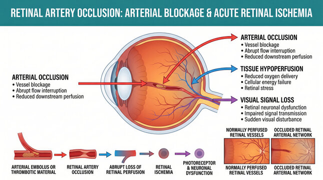 Retinal artery occlusion causes vision loss due to blocked blood flow in the eye