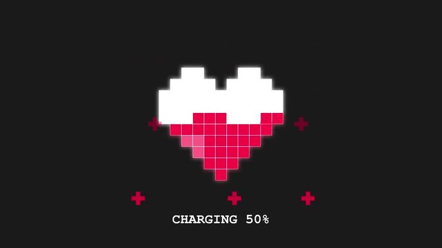 bit pixel art heart shape battery charging animation