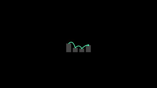 Animated bar chart displaying growing business metrics with a smooth flowing teal motion line path vector illustration representing financial success in this professional digital footage clip