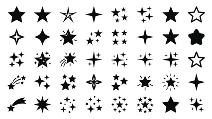 Fototapeta premium Set of various star icons, sparkles, and twinkling star shapes