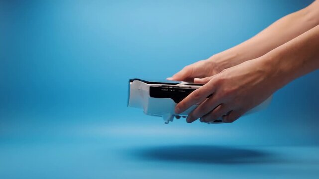 Handheld game controller motion with dynamic background and studio lighting for advertising