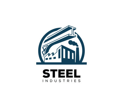 Steel industrial factory building icon for manufacturing company logo design