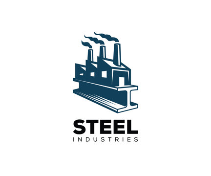 Steel industrial factory building icon for manufacturing company logo design