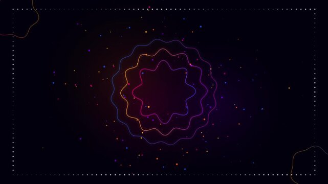 Colorful neon mandala flower rings with sparkling particles happy holi festival background