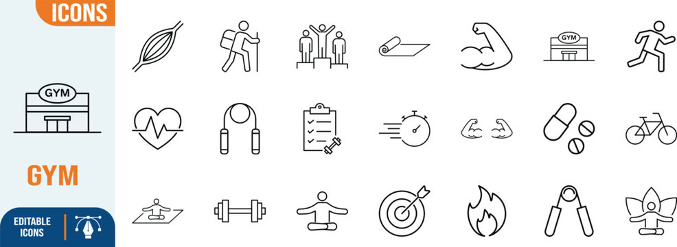 Fitness and gym vector icons. dumbbell icon set, jump rope icon set, gym icon set