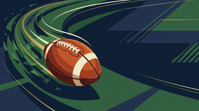 American Football in Motion with Dynamic Green and Gold Energy Trails