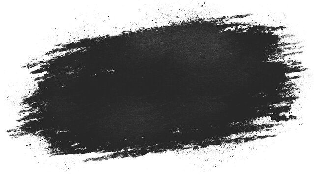 Rough black abstract brush stroke with distressed grunge texture and expressive paint edges, isolated on transparent background for urban graphics, posters and creative design.