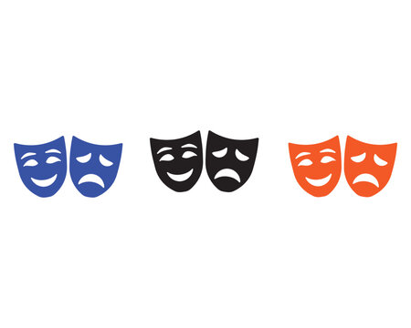  Set of colorful comedy and tragedy theater mask icons with theater masks theatrical masks drama masks acting masks performing arts theatre culture theatrical icon performance illustration