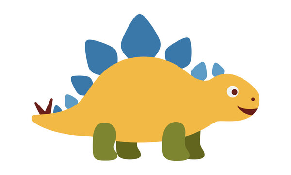 Friendly cartoon stegosaurus standing in profile with stylized triangular plates in a bold flat design, educational dinosaur and prehistoric nature concept