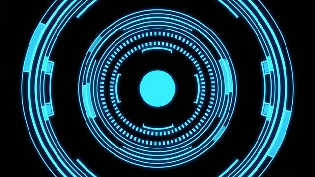 HUD graphic interface glowing with concentric rings and futuristic HUD circles providing a high tech visual element against a dark background.