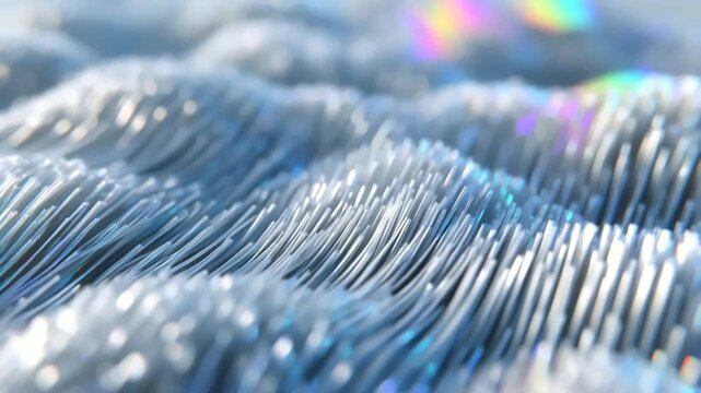 Abstract waves create a mesmerizing textured surface with sparkling iridescent highlights reflecting softly across the intricate micro structures.