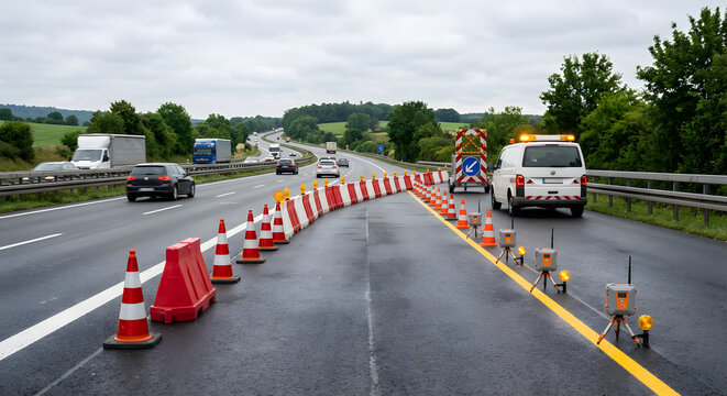 Vernetzte Warnsensoren sichern eine mobile Autobahnbaustelle