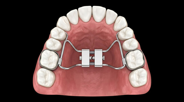 Palatal expander on teeth orthodontic dental appliance for widening the upper jaw arch