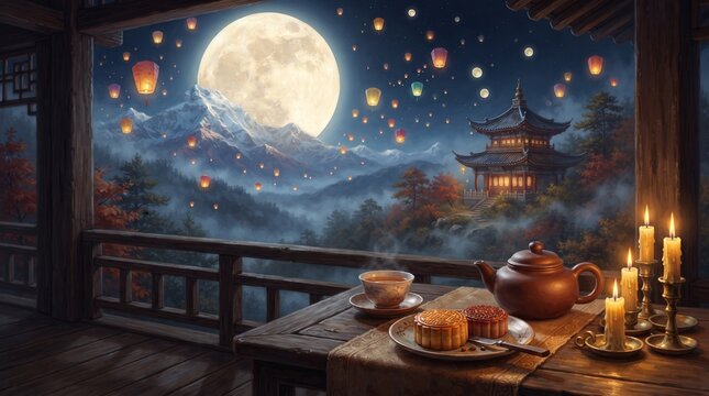 Chinese mooncake festival. Mid Autumn festival.