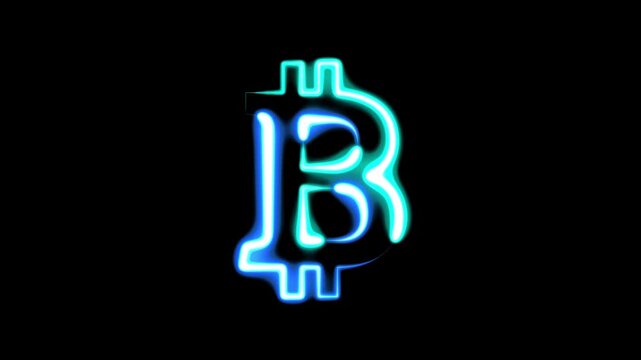 Stylized blurred bitcoin logo animation. Blue cyan smooth stroke animation. Loop able