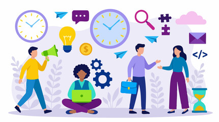 Fototapeta premium Business Team Collaboration and Project Management with Modern Productivity Icons