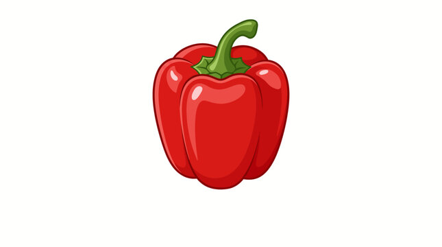 Very beautiful realistic vector illustration of a fresh organic red bell pepper, FRESH RED BELL PEPPER &bull; ORGANIC VEGETABLE, glossy natural surface, green stem, smooth shape, isolated on white backgrou