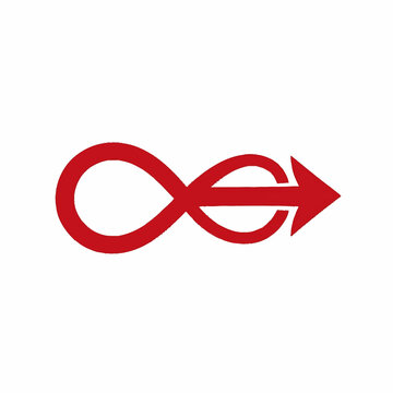 Red infinity symbol with arrow design on white background.
