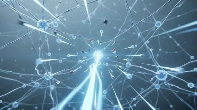 Neuron network transmitting electrical impulse signals across biological synapses within the human brain for medical research and neurology science concepts