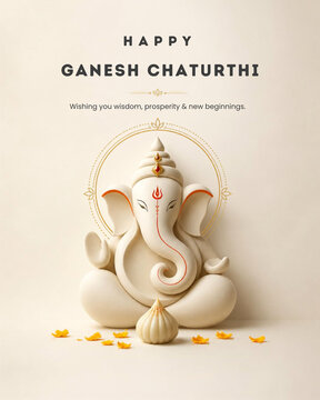 Happy Ganesh Chaturthi Greeting with Lord Ganesha Illustration