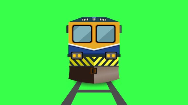 Train Running on Railway Track Front View Animation Green Screen