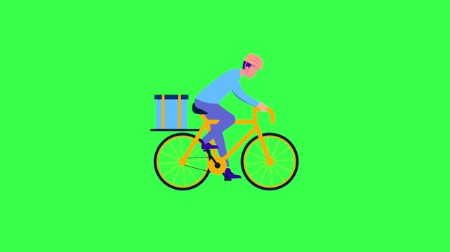 Riding Bicycle with Parcel Box Delivery Animation Green Screen