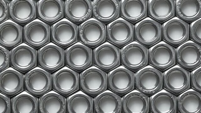 Hexagonal metal screw nuts moving upwards