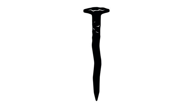 Wrought Iron Nail: A single, dark wrought iron nail with a distinctive hammered head stands tall, symbolizing construction, craftsmanship, and industrial strength.