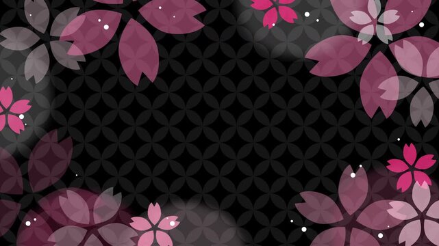Seamless loop animation featuring a *shippo* (seven-treasure) pattern background and a rotating cherry blossom frame.