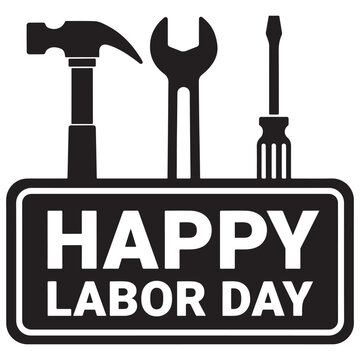 Black silhouette for labor day featuring a hammer, wrench, and screwdriver, isolated on a white background