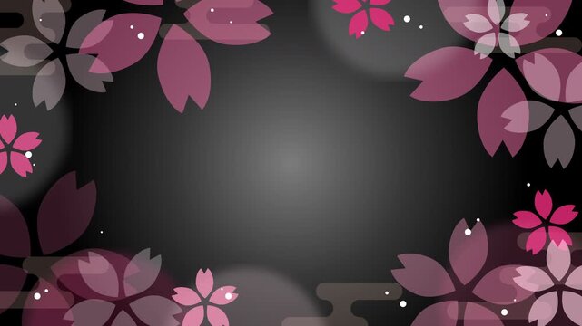 Rotating cherry blossom frame and "kasumi" (mist) pattern background, seamless loop animation.