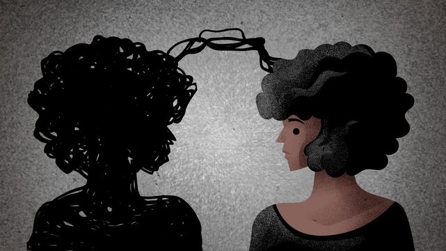 woman with a psychological shadow made of thoughts