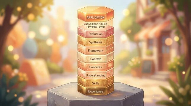 Stack of Hexagonal Blocks Illustrating Knowledge Building and Application Development