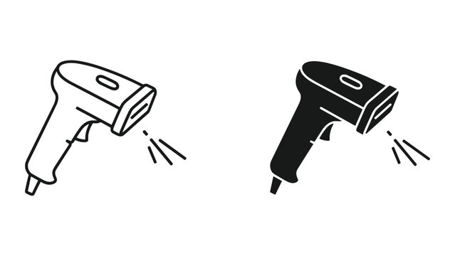 Barcode scanner icon set, handheld laser reader for retail and inventory management, vector illustration of point of sale equipment isolated on white background