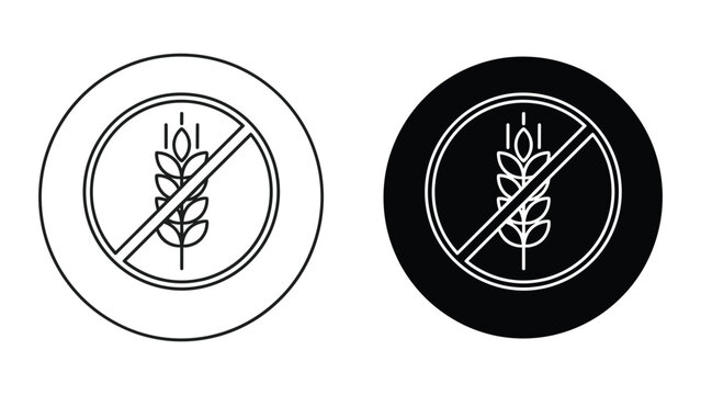 Gluten free icon set, wheat grain with prohibition sign, vector illustration of dietary restriction symbol for food packaging and labels