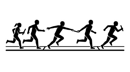 Obraz premium Relay Race Baton Pass Silhouette on Track.