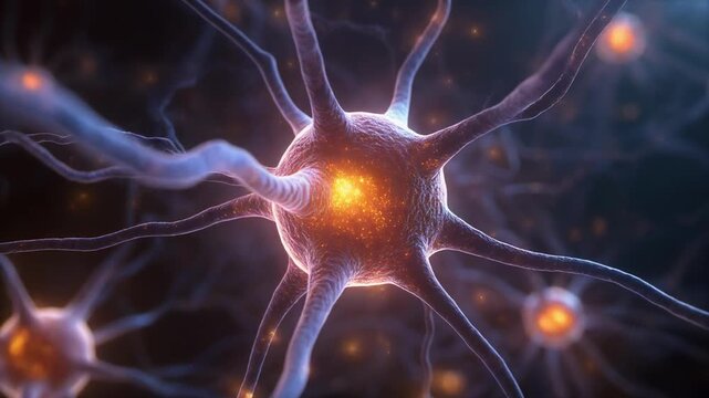Neural network activity with glowing synapses and axons in dark space representing brain function and digital connections