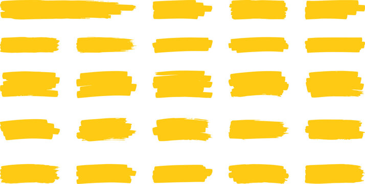Marker highlight text line set. Hand drawn marker highlight text line yellow stroke brush pen underline. Paper banner frame watercolor sharpie memo background. Vector illustration