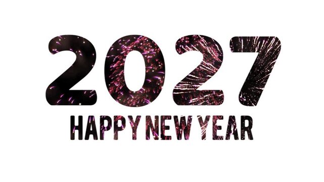 happy new year 2027 text animation with firework and fire effect. 4k video