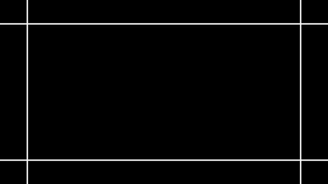 A simple minimalist rectangular frame composed of thin white lines against a solid black background creating a clean and stark visual border for placement. 4K