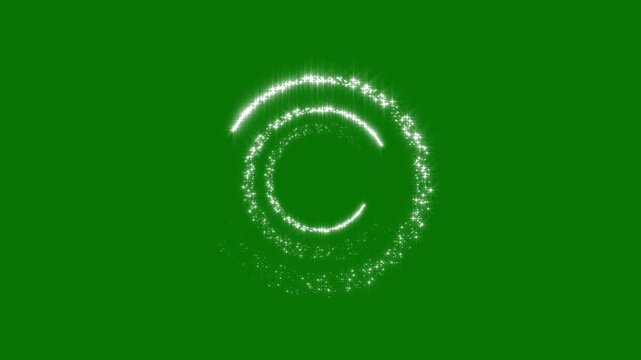 4k magic glitter sparkle trail in circle shape, sparkling shining star trace with glare effect, glowing doodle stars, white twinkling particles on green screen in 4k resolution