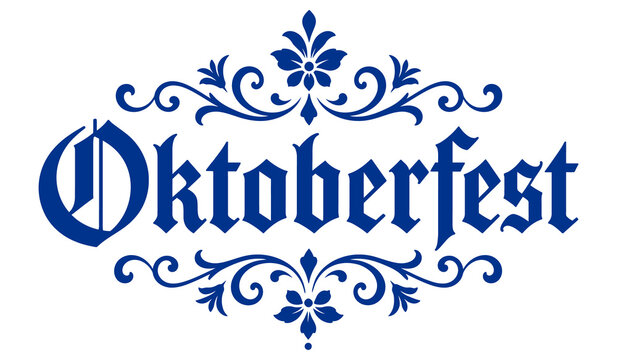 Oktoberfest text logo with decorative floral ornaments isolated on transparent background