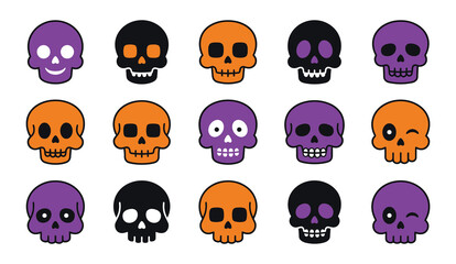 Obraz premium Set of halloween skull graphics with various facial expressions in vector format halloween skulls purple skull orange skull