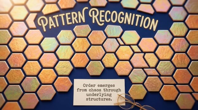 Pattern Recognition Concept: Hexagonal Tiles and Quote about Order Emerging from Chaos with Underlying Structures