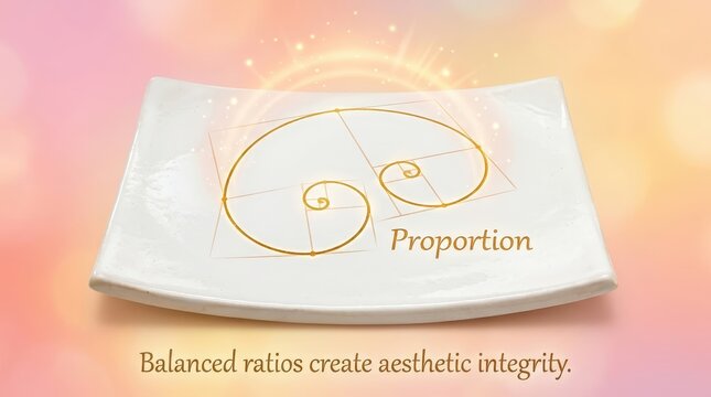 The Golden Ratio and Fibonacci Spiral Symbolizing Proportion and Aesthetic Integrity on a Plate