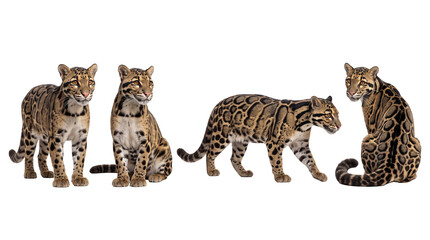 clouded leopard PNG set , white background as transparent