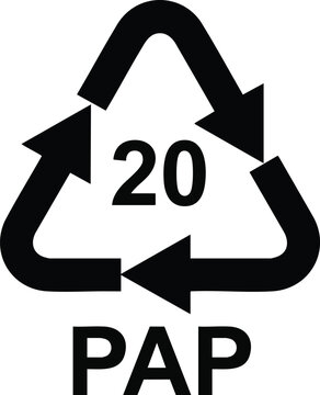 PAP 20 cardboard recycling code symbol black vector icon for packaging and waste management isolated on white background